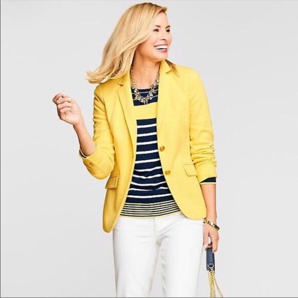 Talbots Aberdeen Yellow Cotton Knit Blazer Size 4P - Picture 1 of 11